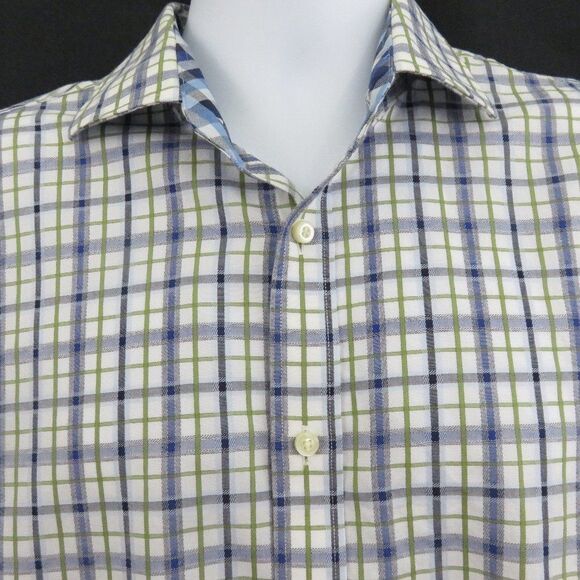 Thomas Dean Blue Green Plaid Shirt LS  Flip Cuff - Picture 2 of 8